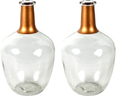 Countryfield Bloemenvaas Firm Big Bottle - 2x - helder transparant/koper - glas - D15 x H25 cm - Vazen