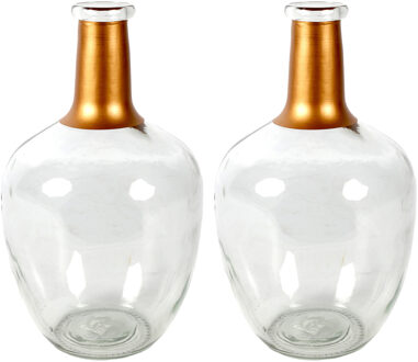 Countryfield Bloemenvaas Firm Big Bottle - 2x - helder transparant/koper - glas - D18 x H30 cm - Vazen