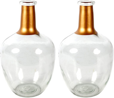 Countryfield Bloemenvaas Firm Big Bottle - 2x - helder transparant/koper - glas - D18 x H30 cm