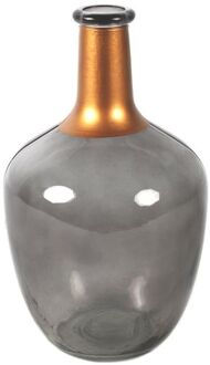 Countryfield Bloemenvaas Firm Big Bottle - transparant grijs/koper - glas - D15 x H25 cm - Vazen