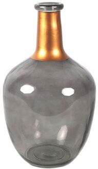 Countryfield Bloemenvaas Firm Big Bottle - transparant grijs/koper - glas - D18 x H30 cm - Vazen