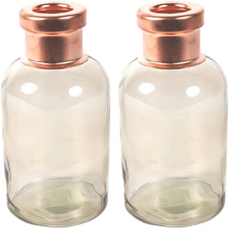 Countryfield Bloemenvaas Firm Bottle - 2x - transparant beige/koper - glas - D10 x H21 cm