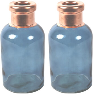 Countryfield Bloemenvaas Firm Bottle - 2x - transparant blauw/koper - glas - D10 x H21 cm - Vazen