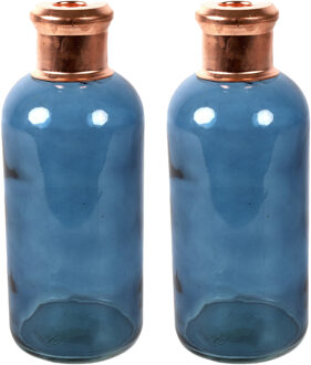 Countryfield Bloemenvaas Firm Bottle - 2x - transparant blauw/koper - glas - D11 x H27 cm - Vazen