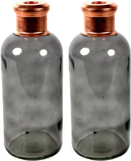 Countryfield Bloemenvaas Firm Bottle - 2x - transparant grijs/koper - glas - D11 x H27 cm