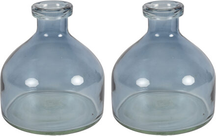 Countryfield Bloemenvaas Low Bottle - 2x - transparant blauw - glas - D18 x H20 cm