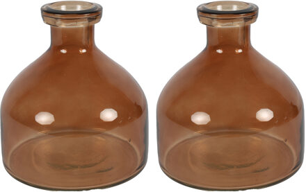 Countryfield Bloemenvaas Low Bottle - 2x - transparant bruin - glas - D18 x H20 cm