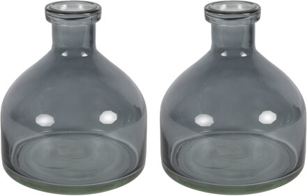 Countryfield Bloemenvaas Low Bottle - 2x - transparant donkergrijs - glas - D18 x H20 cm - Buikfles - Vazen