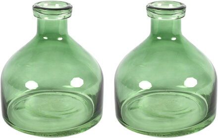 Countryfield Bloemenvaas Low Bottle - 2x - transparant groen - glas - D18 x H20 cm - Buikfles - Vazen