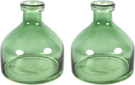 Countryfield Bloemenvaas Low Bottle - 2x - transparant groen - glas - D18 x H20 cm