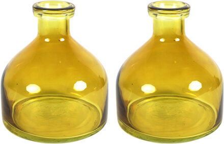Countryfield Bloemenvaas Low Bottle - 2x - transparant mosterdgeel - glas - D18 x H20 cm