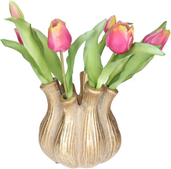 Countryfield Bloemenvaas Moyo - tulpenvaas - goud - L17 x B17 x H20 cm - interieur - decoratie