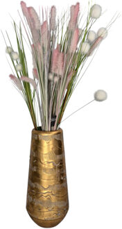 Countryfield Bloemenvaas Peggie - metaal - L19 x B19 x H41cm - metallic goud - decoratie - interieur