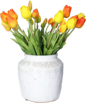 Countryfield Bloemenvaas pot Gayle - wit bewerkt - L22 x B22 x H22 cm - rustiek - decoratie - interi