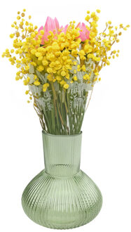 Countryfield Bloemenvaas Royal Wave - transparant glas - lichtgroen - D20 x H22 cm - vaas