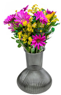 Countryfield Bloemenvaas Royal Wave - transparant glas - smoke grijs - D20 x H22 cm - vaas