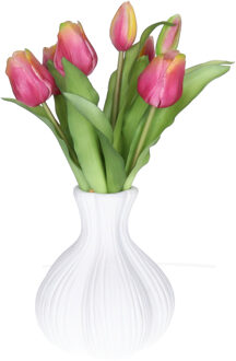 Countryfield bol vaas Fabio - streep dessin - terracotta - wit - 14 x 16 cm