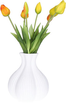 Countryfield bol vaas Fabio - streep dessin - terracotta - wit - 19 x 21 cm