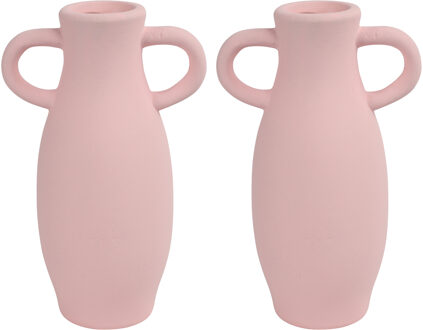 Countryfield Decoratie Amphora kruik of vaas - 2x - roze terracotta - D12 x H20 cm - smalle opening