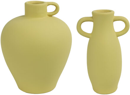 Countryfield Decoratie vazen set 2x stuks - geel terracotta - H20 en H22 cm