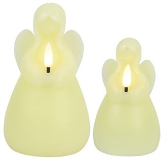 Countryfield Engel LED kaarsen - creme wit - 2x st - H11,5 en H14,5 cm - wax kaarsen op batterijen - kerst