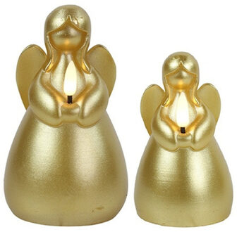 Countryfield Engel LED kaarsen - goud - 2x st - H11,5 en H14,5 cm - wax kaarsen op batterijen - kerst
