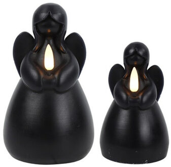 Countryfield Engel LED kaarsen - zwart - 2x st - H11,5 en H14,5 cm - wax kaarsen op batterijen - kerst