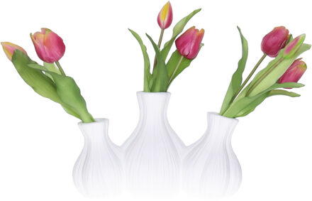 Countryfield geschakelde vaasjes Fabio - 3x stuks - streep dessin - terracotta - wit - 26 x 17 cm