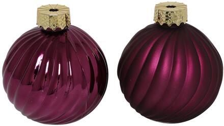 Countryfield Kerstbal vaas Stripe paars glas Ø10cm rood