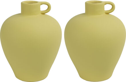 Countryfield kruik/vaas - 2x stuks - geel terracotta - D18 x H22 cm - Vazen