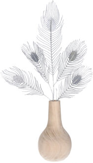 Countryfield Kunst siertak pauwvaren/pauwenveer - 3x - zilver - 84 cm - Decoratie kunst pluimen