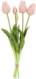 Countryfield Kunst tulpen boeket - 5x - licht roze - real touch - 45cm