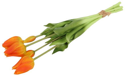 Countryfield Kunst tulpen boeket - 5x - oranje - real touch - 45cm