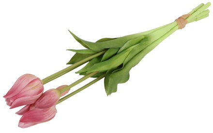 Countryfield Kunst tulpen boeket - 5x - oud roze - real touch - 45 cm