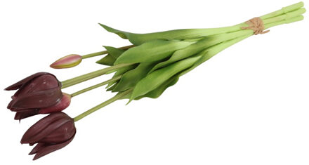 Countryfield Kunst tulpen boeket - 5x - paars - real touch - 45 cm