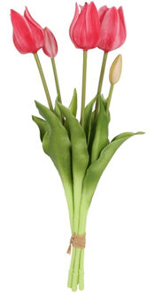 Countryfield Kunst tulpen boeket - 5x - roze - real touch - 45 cm