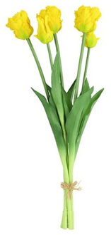 Countryfield Kunst tulpen boeket - 5x stuks - geel - real touch - 40 cm