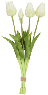 Countryfield Kunst tulpen boeket - 5x stuks - wit - real touch - 45 cm