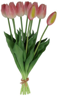 Countryfield Kunst tulpen boeket Fleur - 10x stuks - lichtroze - real touch - 41 cm