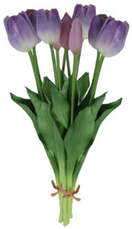 Countryfield Kunst tulpen boeket Fleur - 10x stuks - lila paars - real touch - 41 cm