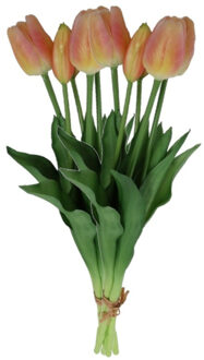 Countryfield Kunst tulpen boeket Fleur - 10x stuks - oranje - real touch - 41 cm