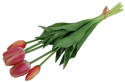 Countryfield Kunst tulpen boeket Fleur - 5x stuks - lichtrood - real touch - 41 cm