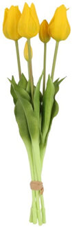 Countryfield Kunst tulpen boeket Greigii - 5x stuks - geel - real touch - kunst zijdebloemen