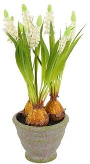 Countryfield Kunstbloem in pot Muscari wit H28cm