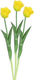 Countryfield Kunstbloem tulp Parkiet - 3x - geel - real touch - levensecht - 40 cm - decoratie bloemen