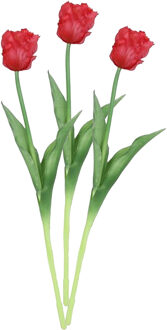 Countryfield Kunstbloem tulp Parkiet - 3x - rood - real touch - levensecht - 40 cm - decoratie bloemen