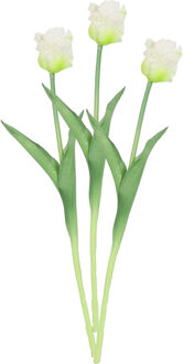 Countryfield Kunstbloem tulp Parkiet - 3x - wit - real touch - levensecht - 40 cm - decoratie bloemen