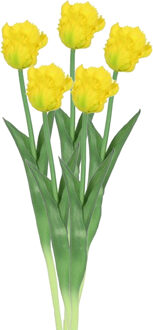 Countryfield Kunstbloem tulp Parkiet - 5x - geel - real touch - levensecht - 40 cm - decoratie bloemen
