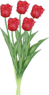 Countryfield Kunstbloem tulp Parkiet - 5x - rood - real touch - levensecht - 40 cm - decoratie bloemen