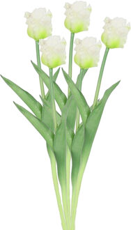 Countryfield Kunstbloem tulp Parkiet - 5x - wit - real touch - levensecht - 40 cm - decoratie bloemen